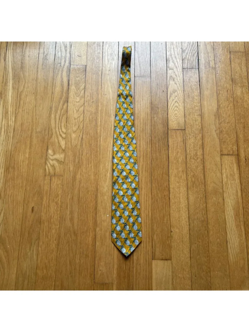Givenchy Gentleman Paris Gold & Blue Pattern 100% Silk Tie Necktie